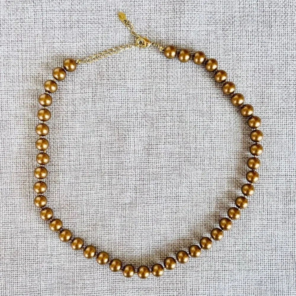 Monet Bronze Colored Faux Pearl Bead Necklace 16 to 18" w/ 8mm Beads Extender - Picture 9 of 9
